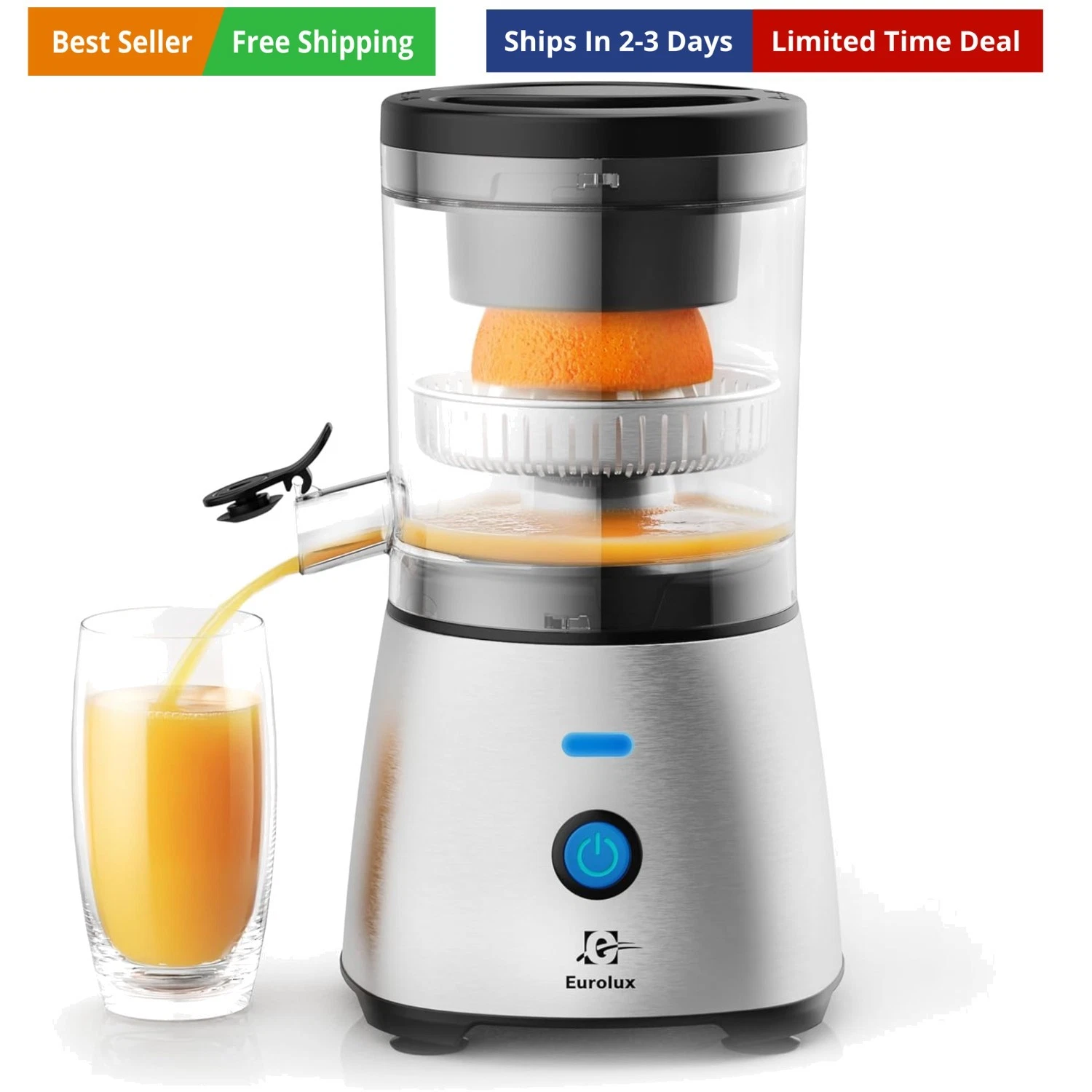 Electric Citrus Juicer Stainless Steel | Hands-Free One-Touch Orange Juice S...