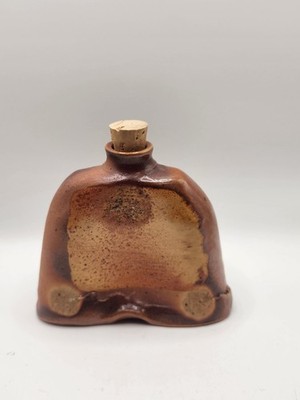 Studio Art Pottery Flask Bottle Corked Signed Brown Earth Tone Handmade 4.5 