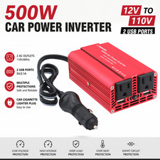 500W Car Power Inverter DC 12V to 110V AC Converter Dual USB Ports AC Outlets