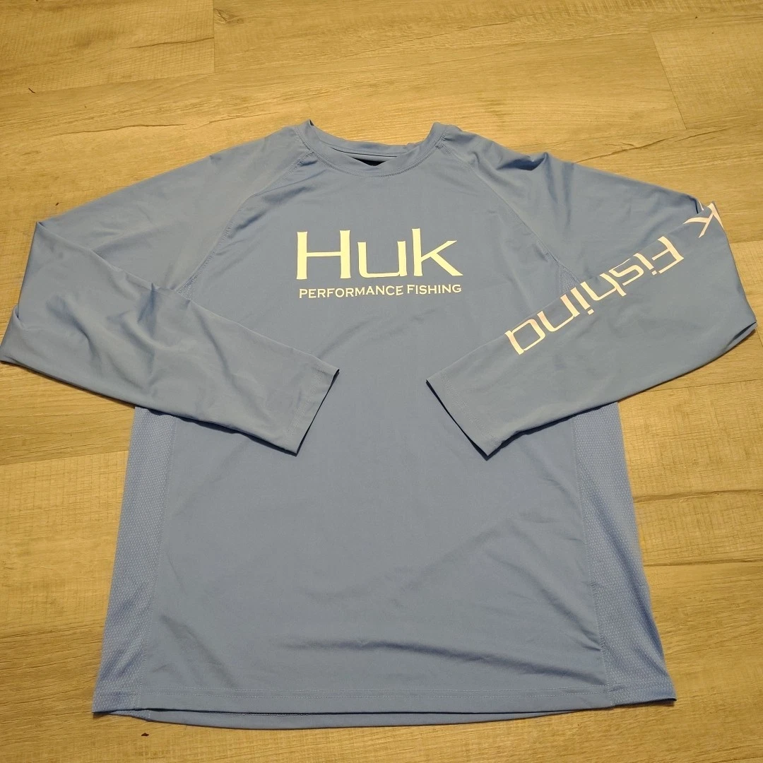 T-shirt Huk Performance Fishing Homme XL - Manches Longues, Bleu, Vieilli