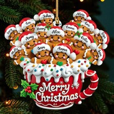 Personalized Gingerbread Family Mug 2D Flat Ornament, Custom Name Christmas Gift