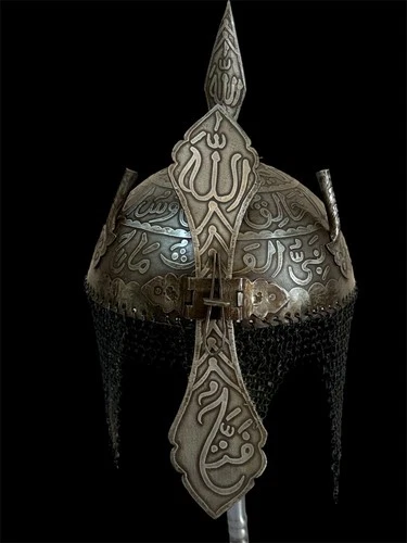 Ottoman Islamic Kufic Helmet Khula Khud with engraved carvings Mughal styled