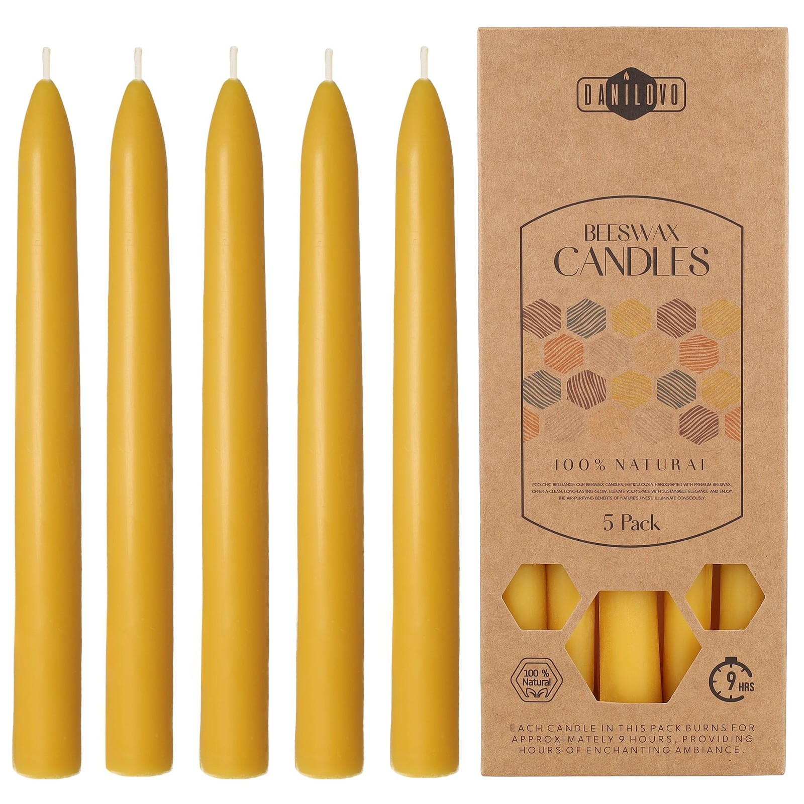 Lot de 5 bougies en cire d'abeille naturelle 100% pure pour intérieur sain