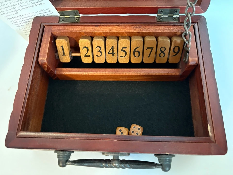 Shut The Box English Pub Game Wooden Box & Dice with Instructions, Vtg Beer Game - Image 3 of 4