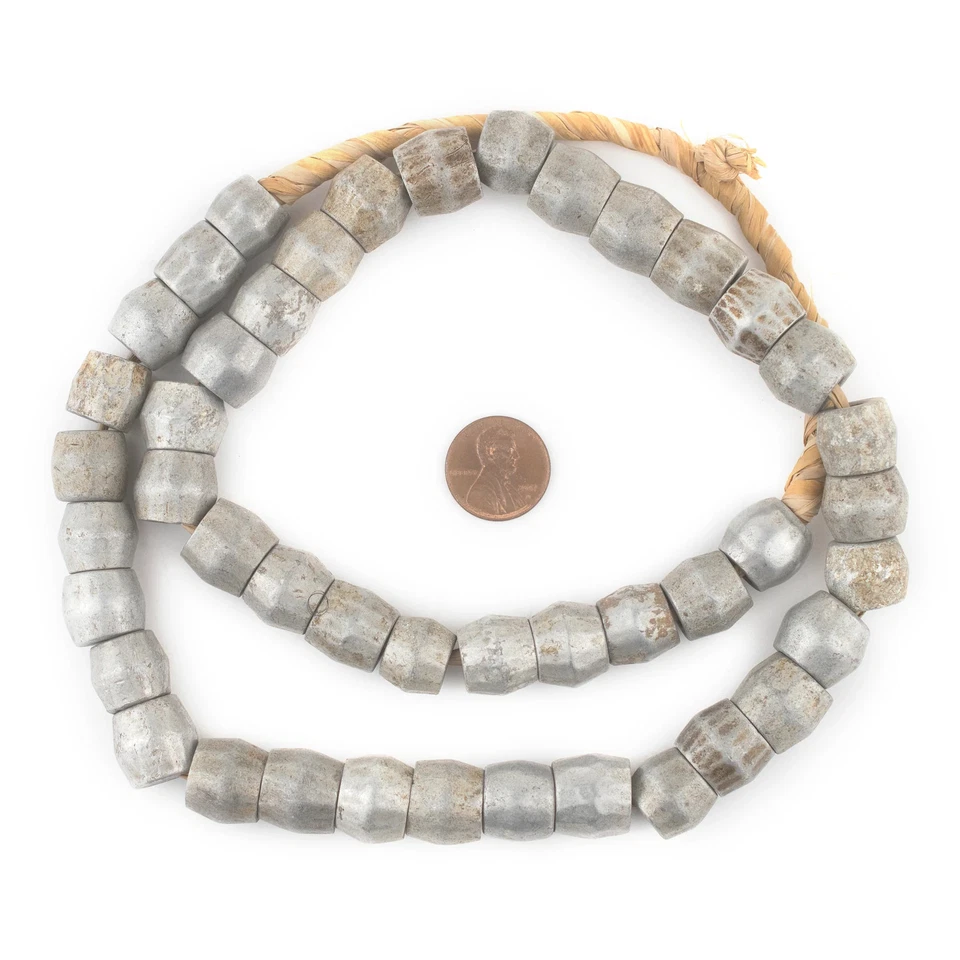 Old Recycled Aluminum Faceted Mursi Beads 16mm Ethiopia African Silver Handmade - Image 2 of 4