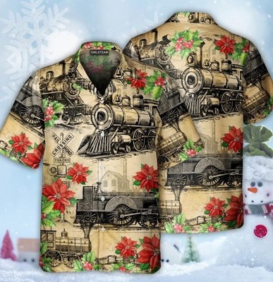 Trains Vintage Christmas Hawaiian Shirt
