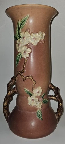 GORGEOUS - 🍎 Roseville Pottery Apple Blossom pink Vase 392-15,  1 of 2 🍎