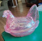 Vintage Fenton Carnival Glass Pink Chicken Hen On A Nest Excellent Condition!