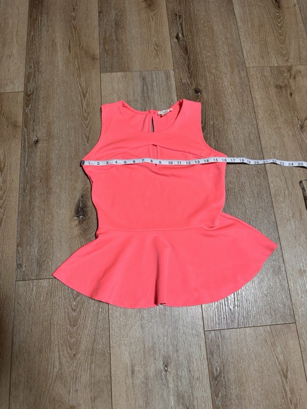 Neon Coral-Pink Peplum Blouse, Sleeves Less  Size XS
