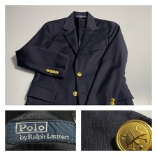 Polo Ralph Lauren Boys Blazer Italy Navy Wool Gold Buttons Sz 10 flaw