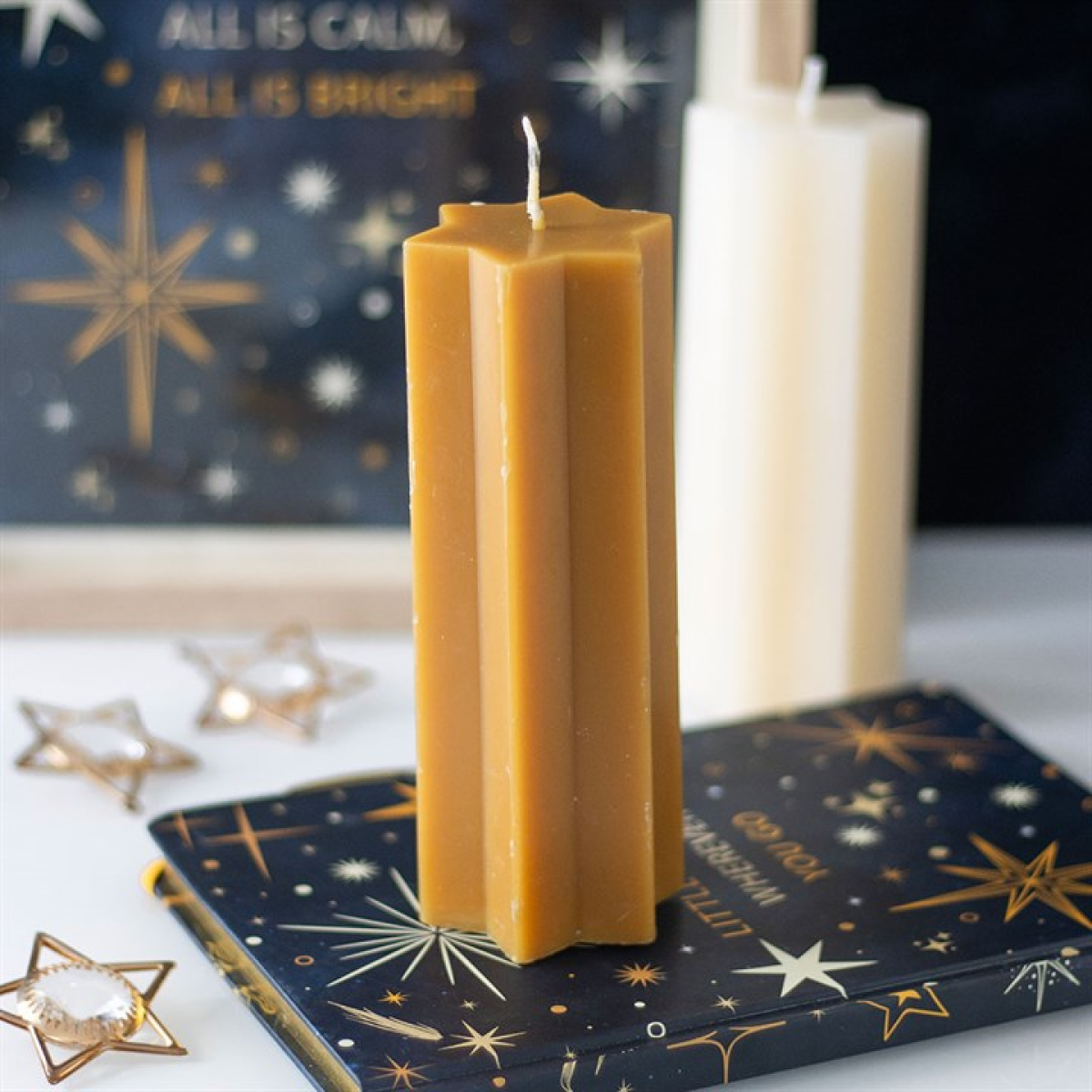 Gold Starry Night Star Shaped Taper Christmas Candle