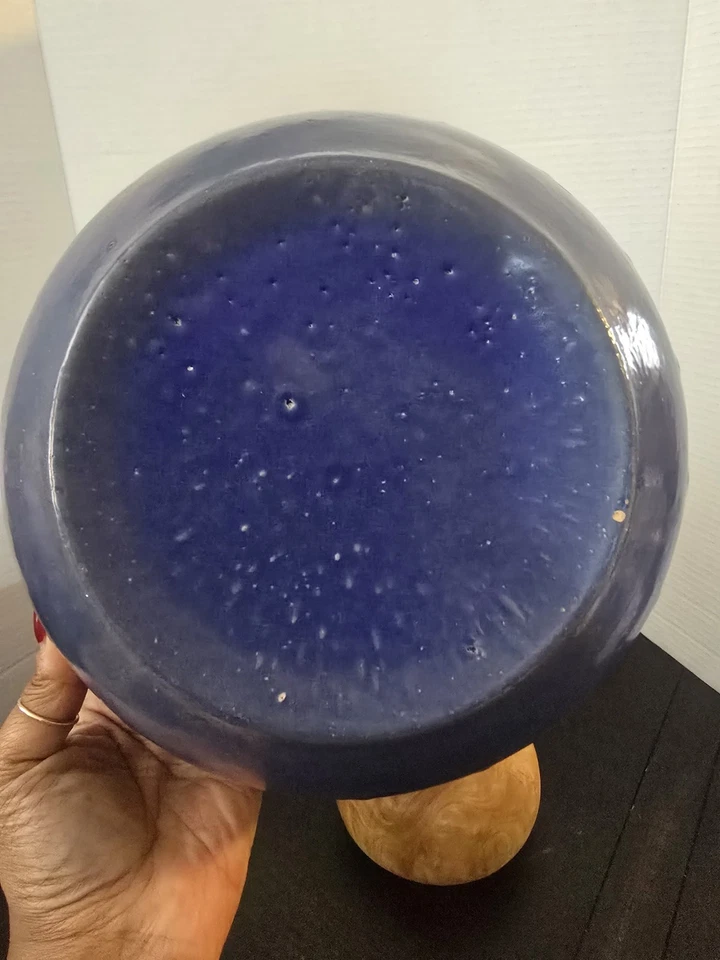 Vtg Antique 1910 A.D. Ruckles Pottery Blue Stoneware Picket Fence Mixing Bowl - Image 4 of 4