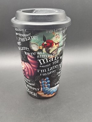 Disney Alice In Wonderland  ''Drink Me'' Coffee Travel Mug w/ Silicone Lid Black