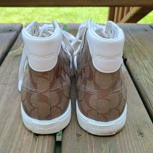 Coach FG4266 High Top Sneakers Signature Print Monogram Brown Tan Womens 9B - Picture 5 of 10