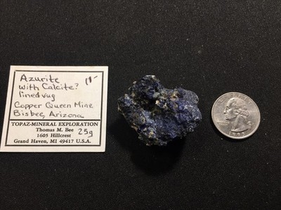 Azurite With Calcite Lined Vug From Copper Queen Mine, Biebee, ￼Arizona