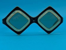 Vintage 1960s French Geometric Sunglasses Black Cream Star Detail Retro