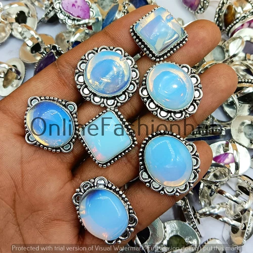 Opalite Gemstone Rings 10Pcs Wholesale Lot 925 Sterling Silver Plated Jewelry