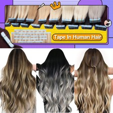 THICK Tape In Remy Real Human Hair Extensions Invisible Skin Weft Full Head 150g