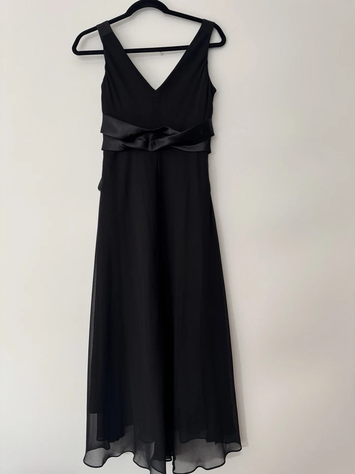 Evan Picone Chiffon Evening Midi Dress Ribbon Wrapped & Draped on Waist Sz 6 - Image 3 of 4