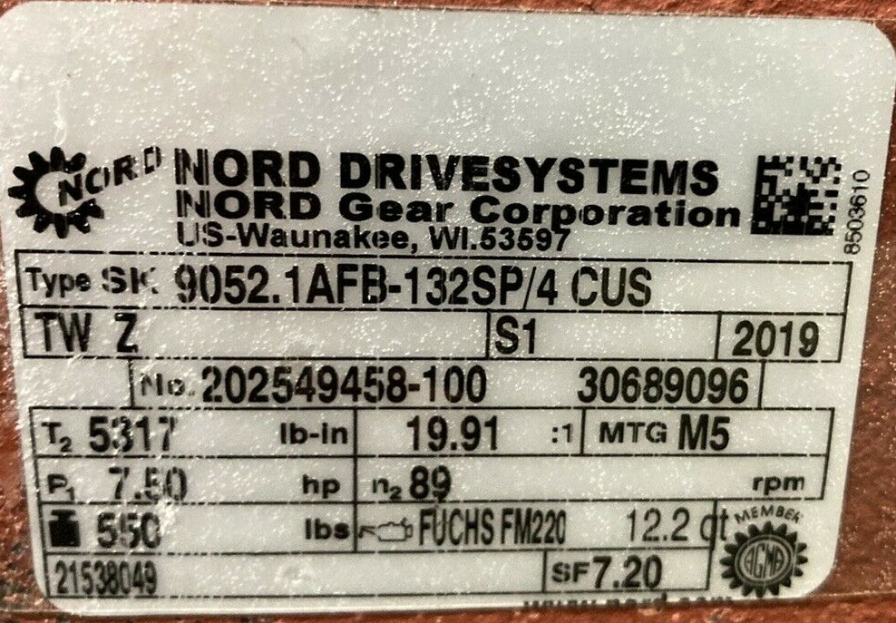 NEW NORD SK9052 89 rpm GEARBOX REDUCER 19.91:1 SK132 7.5hp SK9052