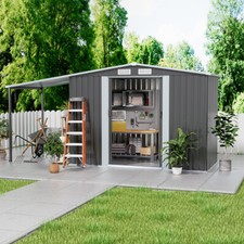 4x8ft Metal Garden Shed w/Open Shelf Outdoor Tools Bike Storage Organizer House