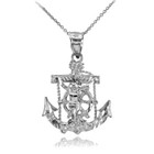 Sterling Silver Mariner Crucifix Anchor Cross Pendant Necklace