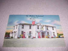 1950s THE MODERN RESTAURANT & ATLANTIC GAS STATION, PALMYRA, PA. LINEN POSTCARD