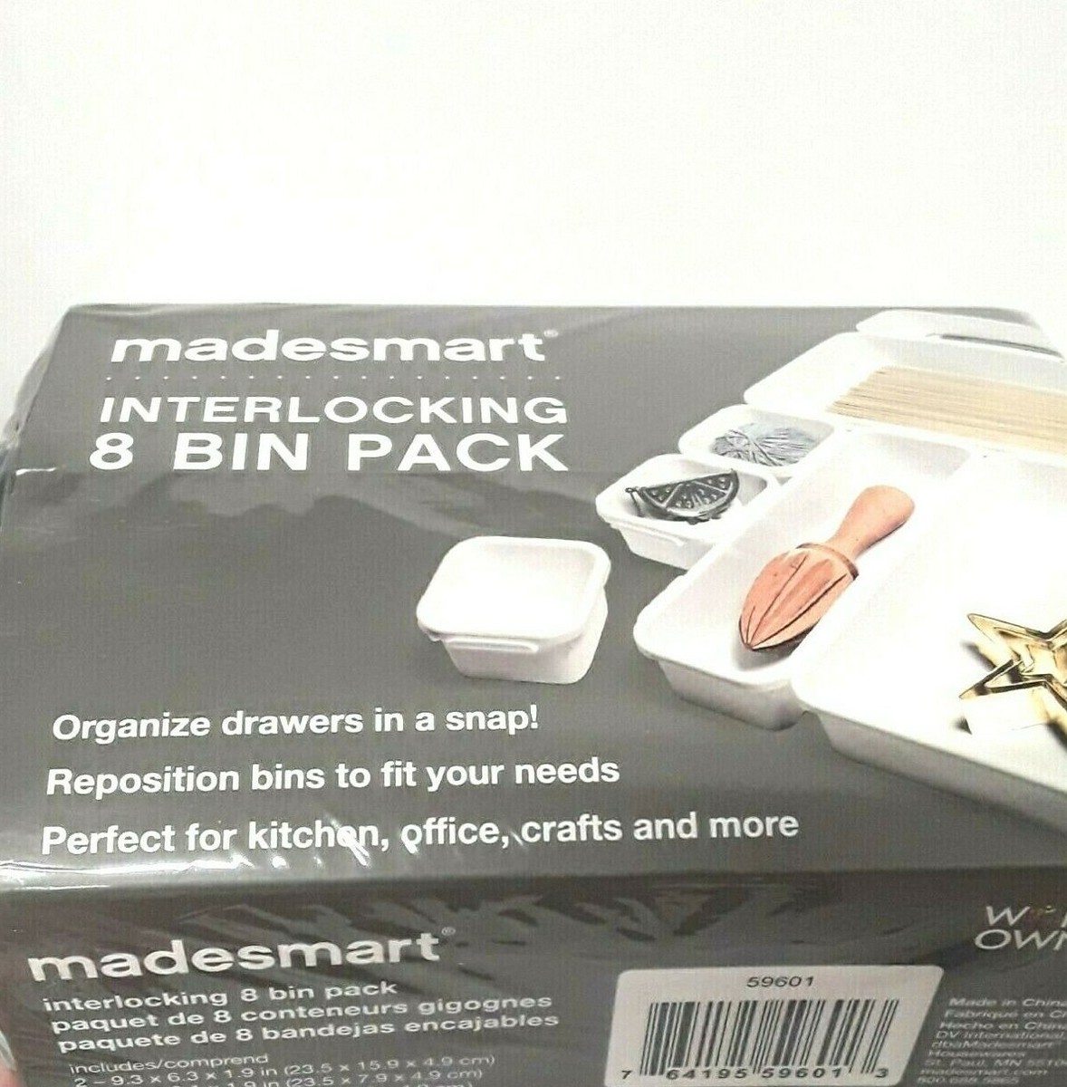 Home Organizers 8 Piece Interlocking Bins Desk Drawer Black