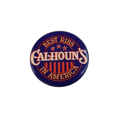Calhoun's BBQ Best Ribs in America Pinback Blue Advertising Button Vintage Pin