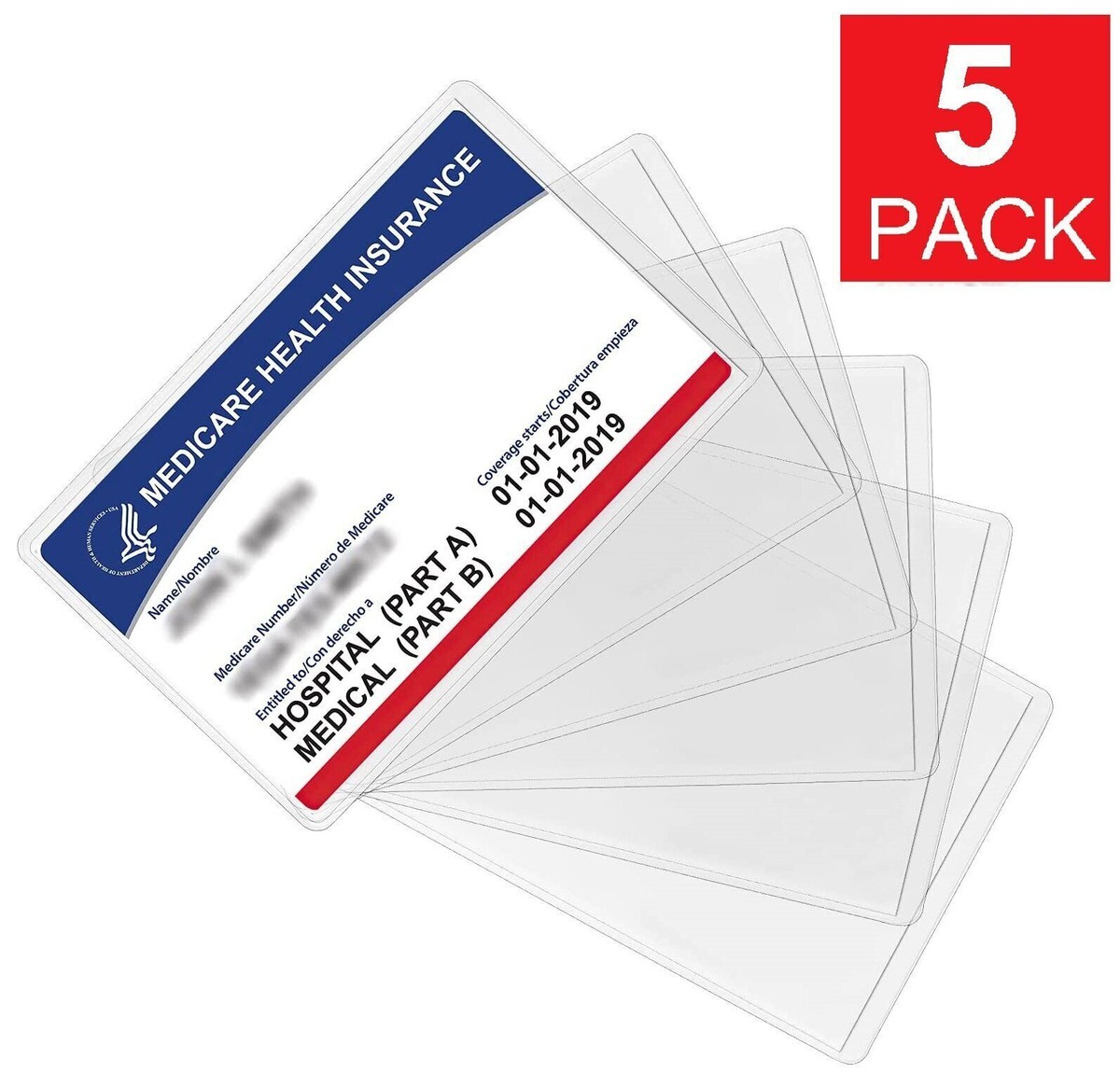5-Pack Medicare Holder Protector Sleeves Clear PVC For Credit Card Business  Card