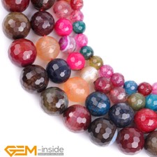 Dyed Multicolor Agate Gemstone Faceted Round Loose Beads Jewellery Making 15" AU