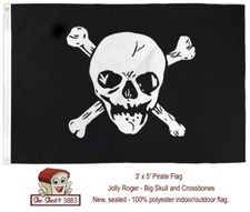 Jolly Roger Pirate Flag 3x5 Big Skull Crossbones Banner New VGC