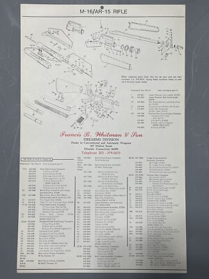 M16 / AR-15 Rifle Poster Vintage 1980s Parts List Breakdown 19'' × 11 7/8'' Scarce