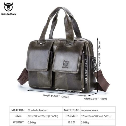 Bullcaptain men genuine cow leather business laptop travel shoulder bag - Picture 2 of 6