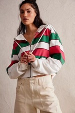 Free People We The Free Ry Zip Thru Hoodie Top Ribbed Cropped Cotton XL 272229