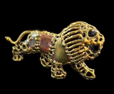 Lion Mixed Metal Sculpture / Figurine  Brass Copper Medieval Style 3.5'' - Mexico