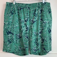NWT Kirkland Green  Blue Palm Leaf Print Swim Trunks Size XL