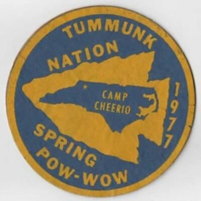 1977 Spring Pow Wow Tummunk Nation Camp Cheerio North Carolina YEL Felt Patch [A