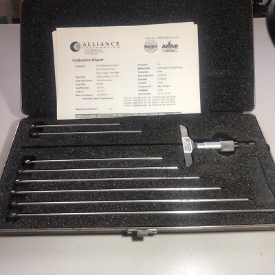 STARRETT 445AZ-9RL DEPTH MICROMETER 0-9  3  BASE W/CALIBRATION REPORT (L13)