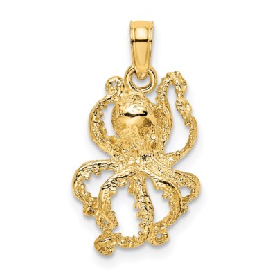 14k Gelbgold 2-D strukturierter Oktopus Anhänger K7428