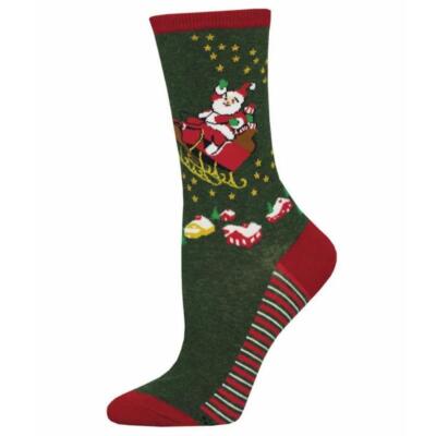 Socksmith Women's Crew Socks Christmas Holiday Santa Sleighing Novelty Footwear
