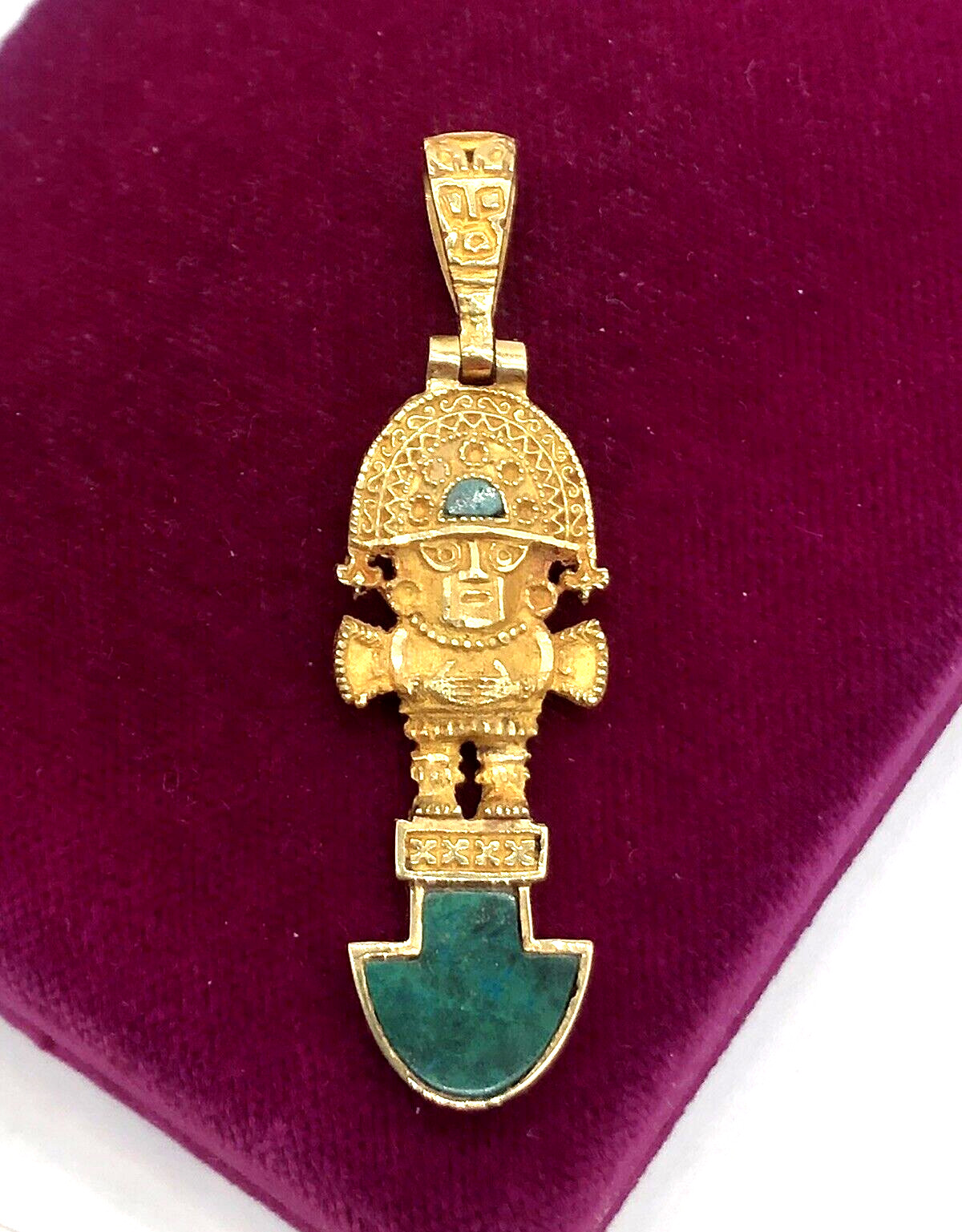 Peruvian Tumi 18k Solid Gold Green Malachite Inla… - image 1