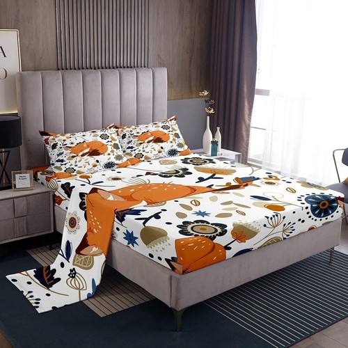Cute Fox Twin Sheet Set - Fade Resistant Cartoon Bedding for Boys’ Rooms - Picture 3 of 7