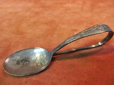 ANTIQUE BABY INFANT CURVED FEEDING SILVERPLATE SPOON ENGRAVED FLOWER DESIGN