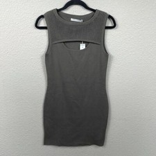 NWT One Grey Day Sleeveless Mini Sweater Dress Cut Out Gray Sz S