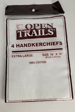 4 Plain WHITE HANDKERCHIEFS 100 COTTON eXtra LARGE 16" x 16" XL Handkerchief