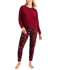 Jenni Womens Long Sleeve Waffle Pajama Top and Jogger Set, Funky Leo, Small