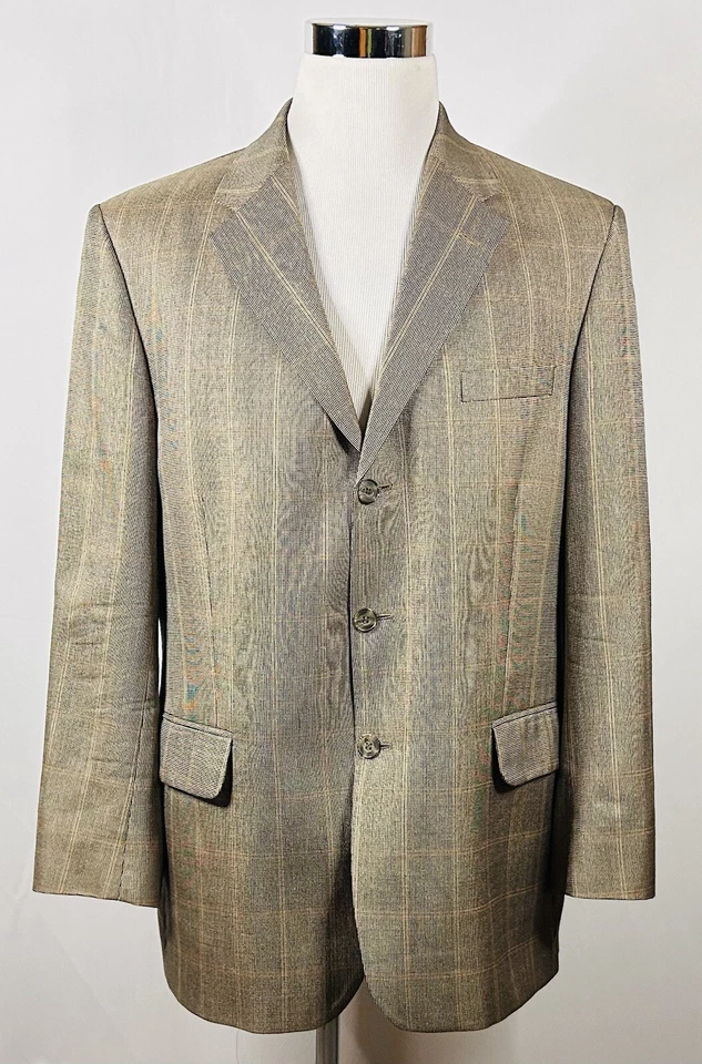 Abrigo deportivo Tom James Innocenti 44R seda lana dorado cuadros tres botones ventilados Foto 2 de 4