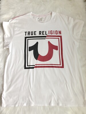 True Religion White Black Red Logo Short Sleeve T-Shirt