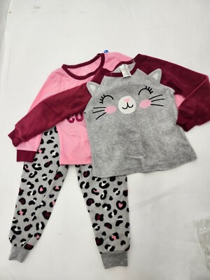 Member's Mark 4T  Girl s Grey/Pink Fleece 3 Piece Pajama Set New!